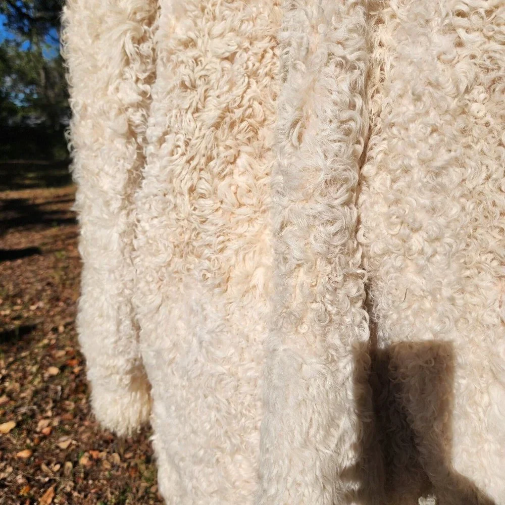 Vintage Genuine Shearling Mongolian Lamb Fur Shag Curly Ivory Long Coat 70's - Picture 13 of 16